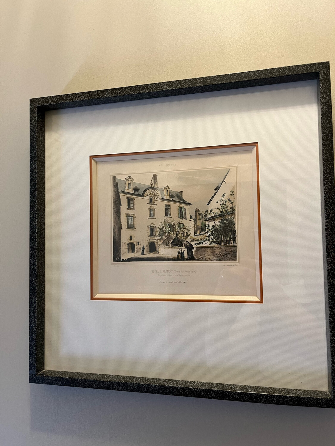 Gravure représentant "L'Hotel L'Almant" à Bourges - 40 x 40 cm