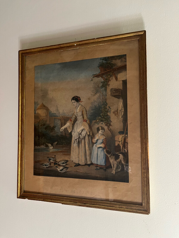 Gravure en couleur "Soins de la ferme" - 41 x 49 cm