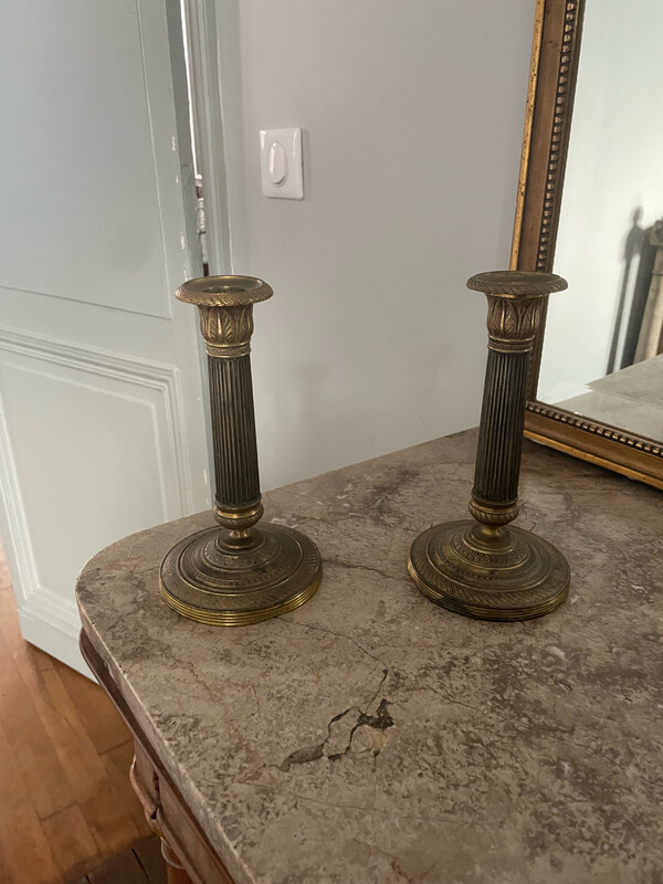 Paire de bougeoirs  en bronze époque Restauration- 20 cm
