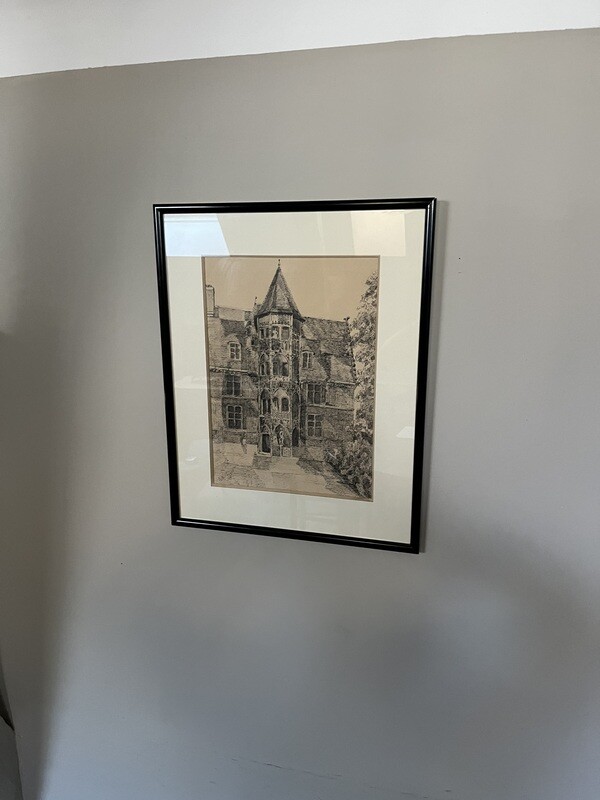 Gravure représentant "L'entrée de l'Hôtel Jacques Cœur à Bourges" - 36 x 43 cm