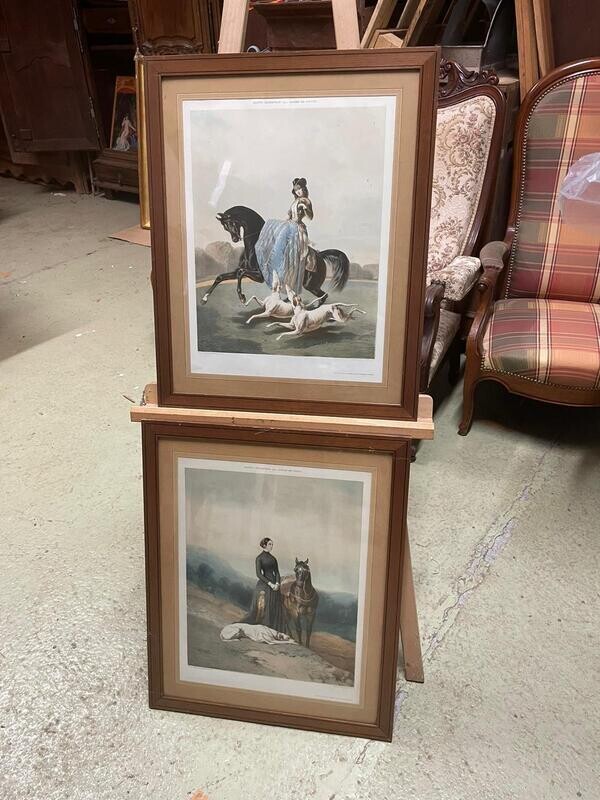 Paire de gravure d'après Alfred de Dreux, motifs équestres - H 53 x 65 cm