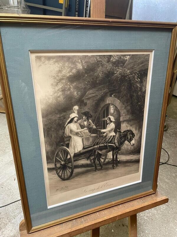 Gravure en noir et blanc "Le coup de l'Etrier" - 55 x 68 cm