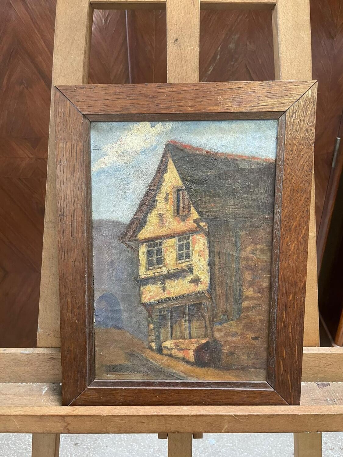 Huile sur bois représentant une maison - 29 x 39 cm