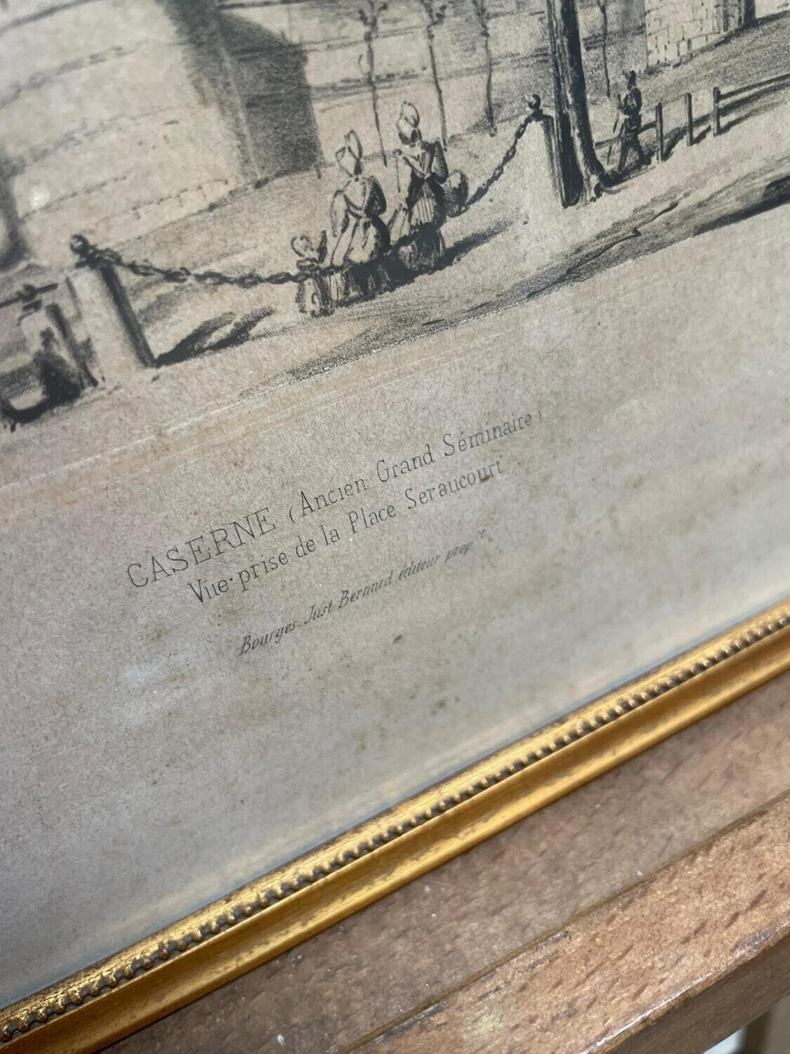 Gravure de la "Caserne condé" à Bourges - 31,5 x 25 cm