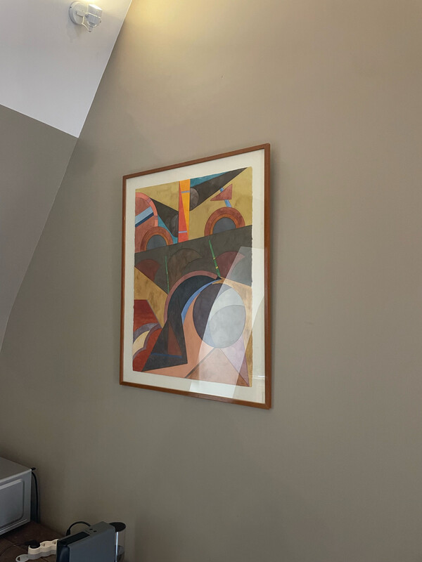 huile sur toile représentant des objets géométriques