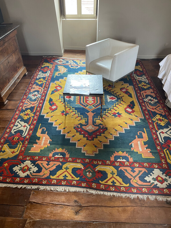 Tapis géométrique jaune  bleu et rouge 250x350cm