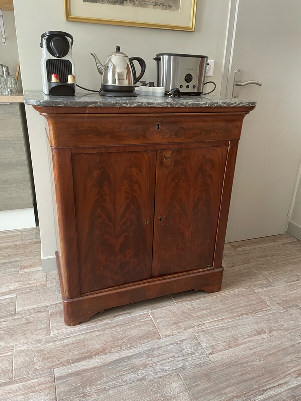 Buffet étroit avec dessus de marbre gris - H 100 x L 94 x 0 cm