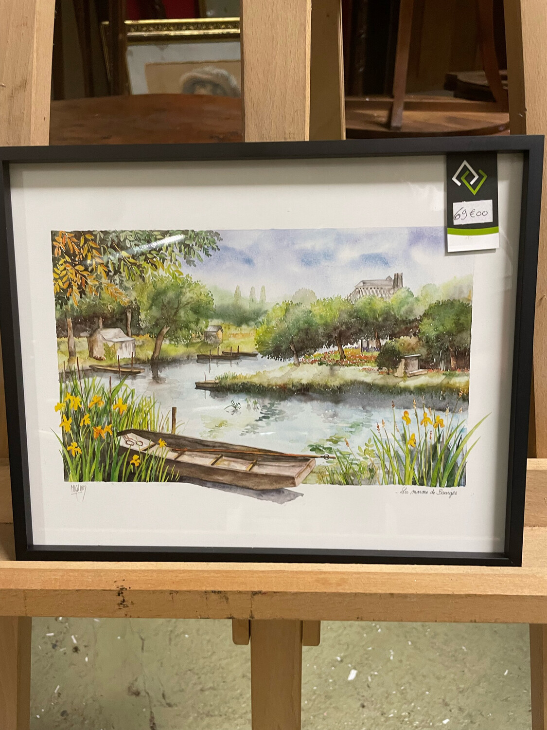Les marais de Bourges dans une cadre de bureau - 30 x 24 cm