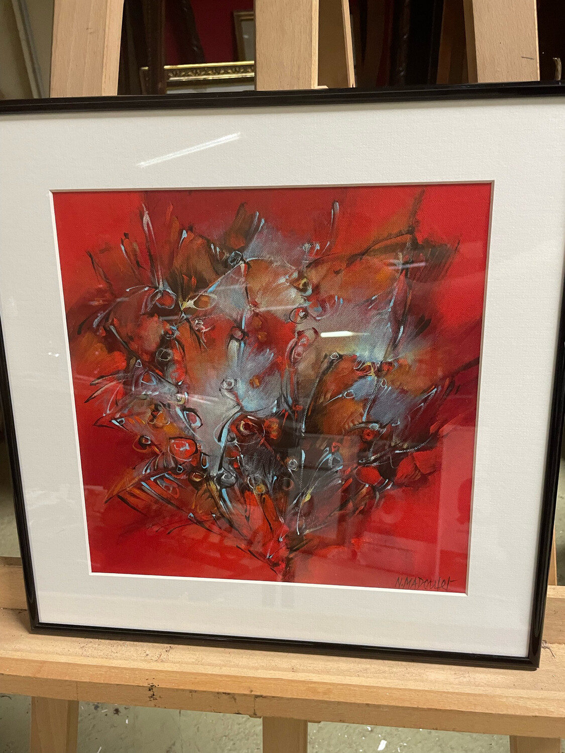 Encadrement abstrait rouge - 30 x 30 cm