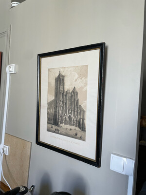 Gravure représentant la nouvelle vue de la cathédrale de Bourges - 48,5 x 61 cm