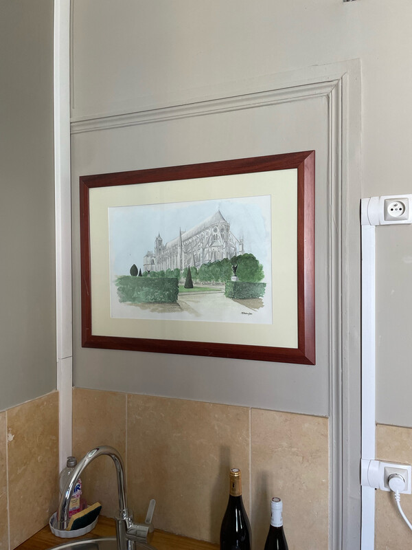 Aquarelle de la cathédrale de Bourges vue du jardin - 78 x 47 cm