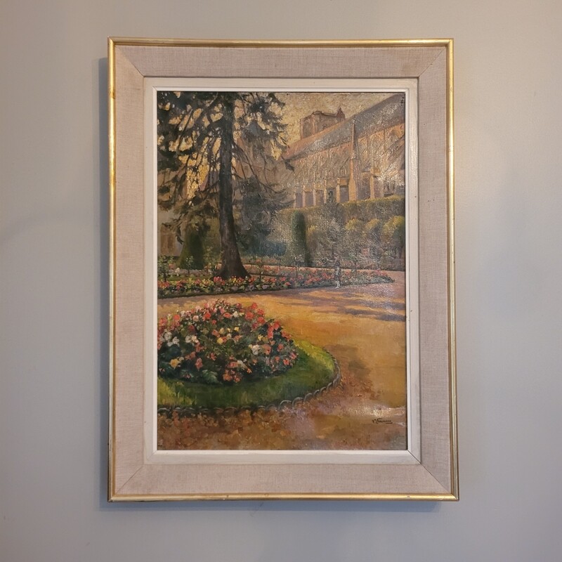 Magnifique huile du jardin de l'Archevêché de Bourges 75 x 57cm