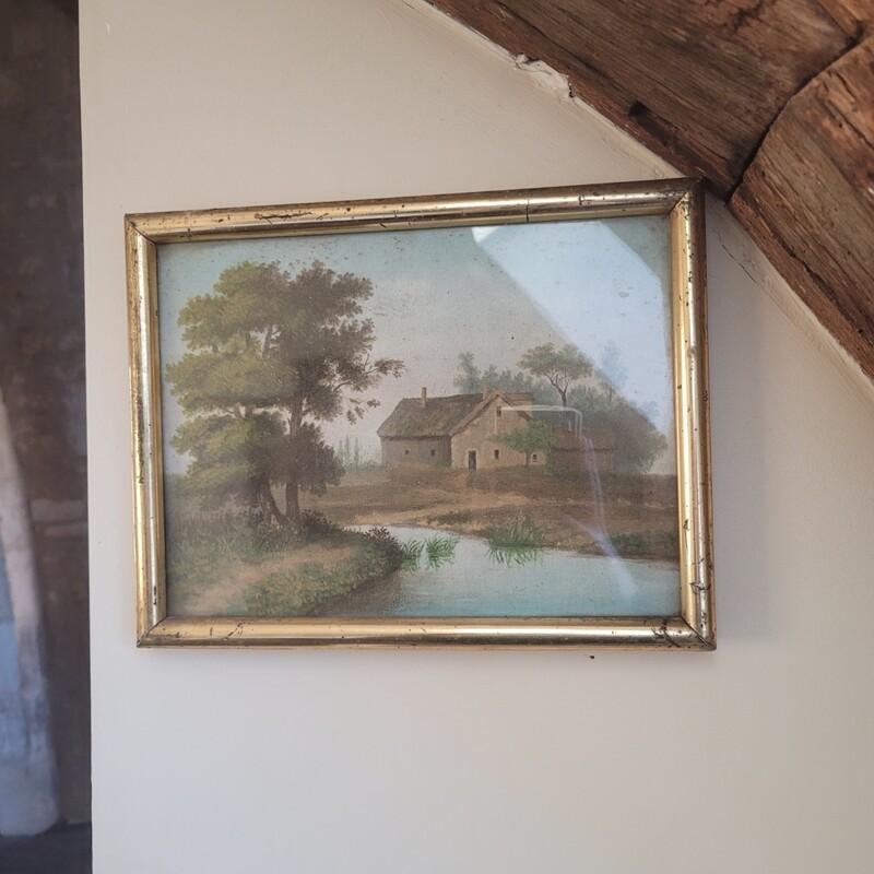 Huile rivière et magnifique paysage 20 x 26cm