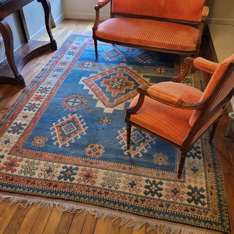 Splendide tapis bleu et rouge 300 x 180cm