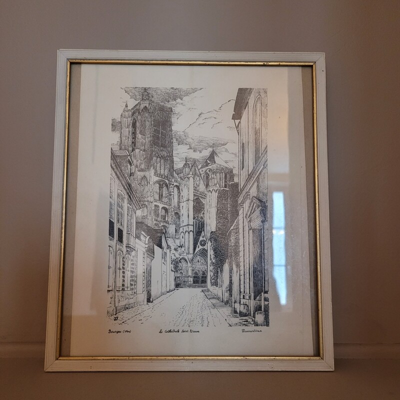 Magnifique dessin  de la cathédrale de Bourges 25 x 30cm