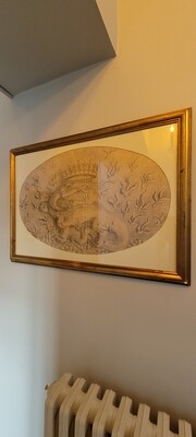 ECOLE du XIXème siècle : Paire de dessins au graphite représentant la salamandre couronnée de François 1er et le porte-épique couronné de Louis XII. 45 x 72 cm.