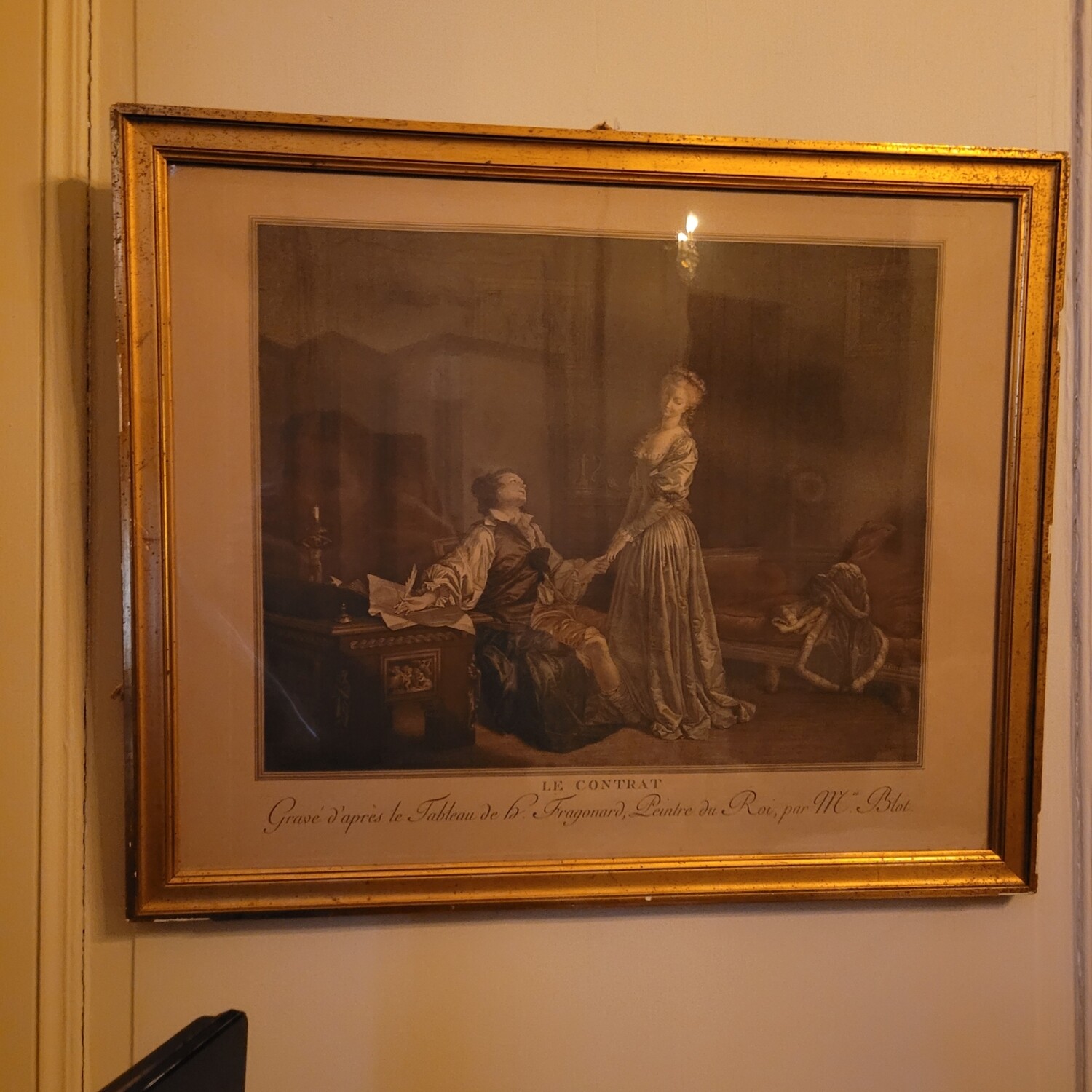 "LE CONTRAT, Gravé d'après le Tableau de la Fragonard, Peintre du Roi, par Mce Blot" 51x61cm