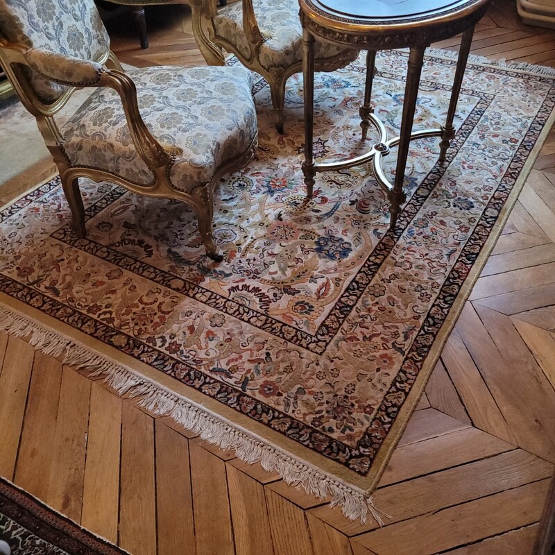 Tapis à frange beige et marine 257x174cm