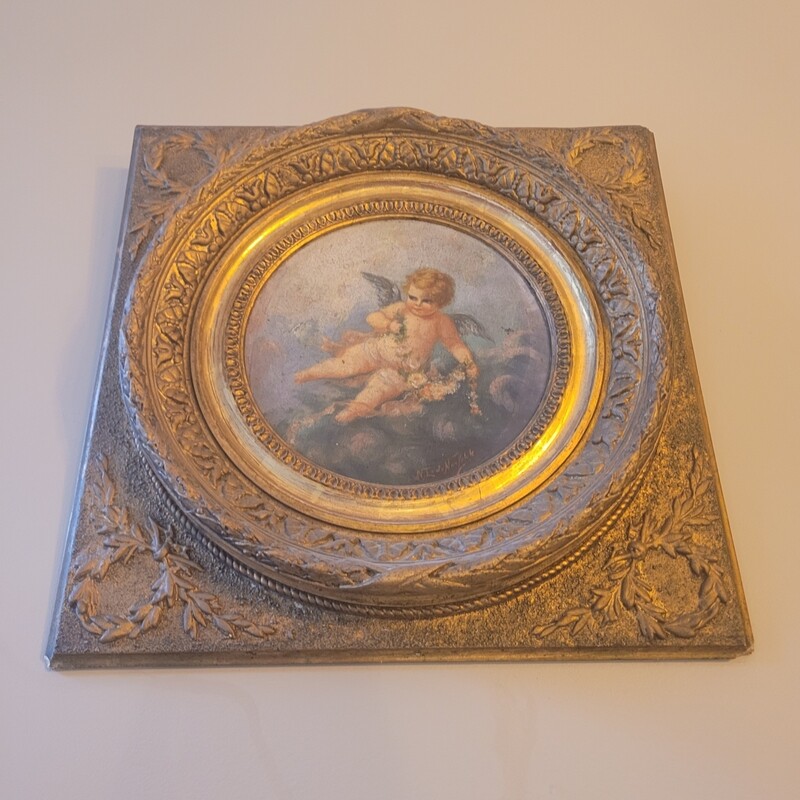 Huile d'un ange avec moulures 37x37cm