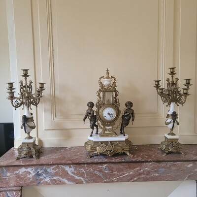 Garniture de cheminée en bronze Napoléon III - H 46 cm x L 45 cm