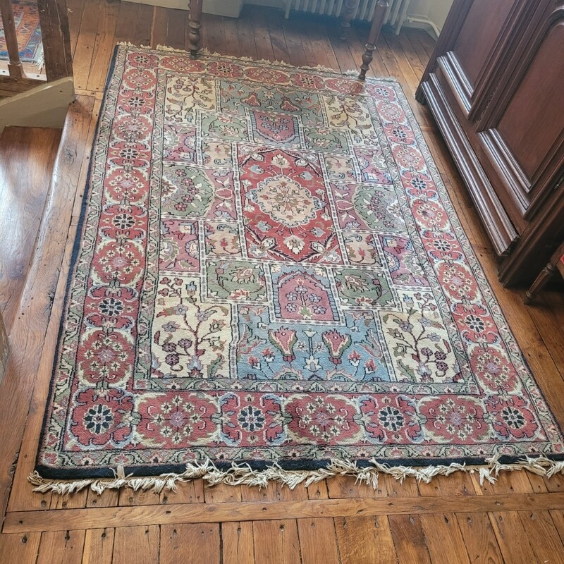 Grand Tapis brique et bleu à franges 240x162