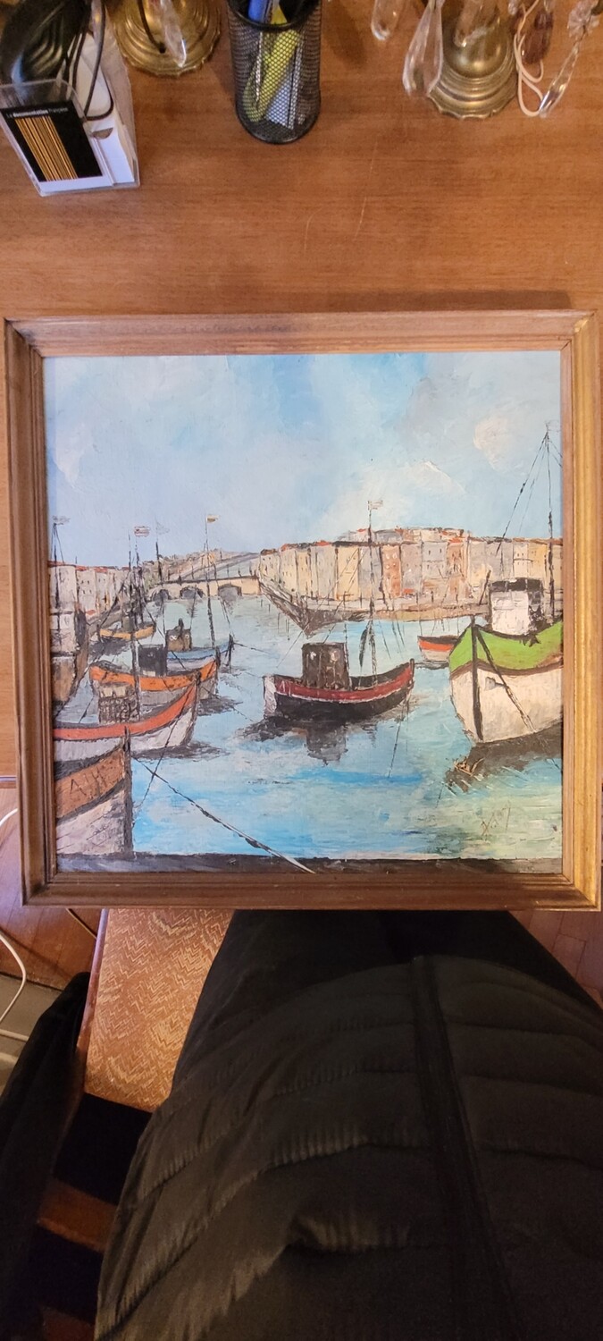 Peinture d'un port 54x54cm