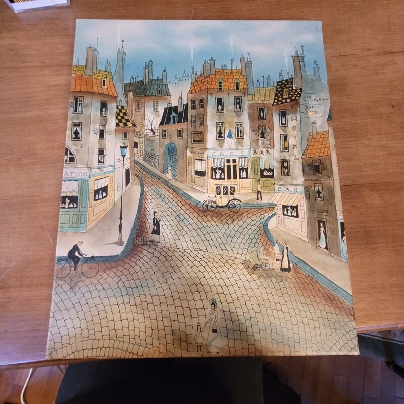 Reproduction d'une rue à pavés - 40x50cm