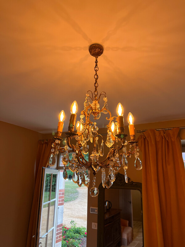 Lustre avec pampilles, à six bras - H 85 cm