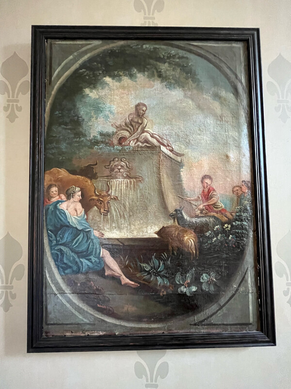 Huile sur toile - École Française XVIII ème - Scène Pastorale près d’une fontaine - 80 x 57 cm