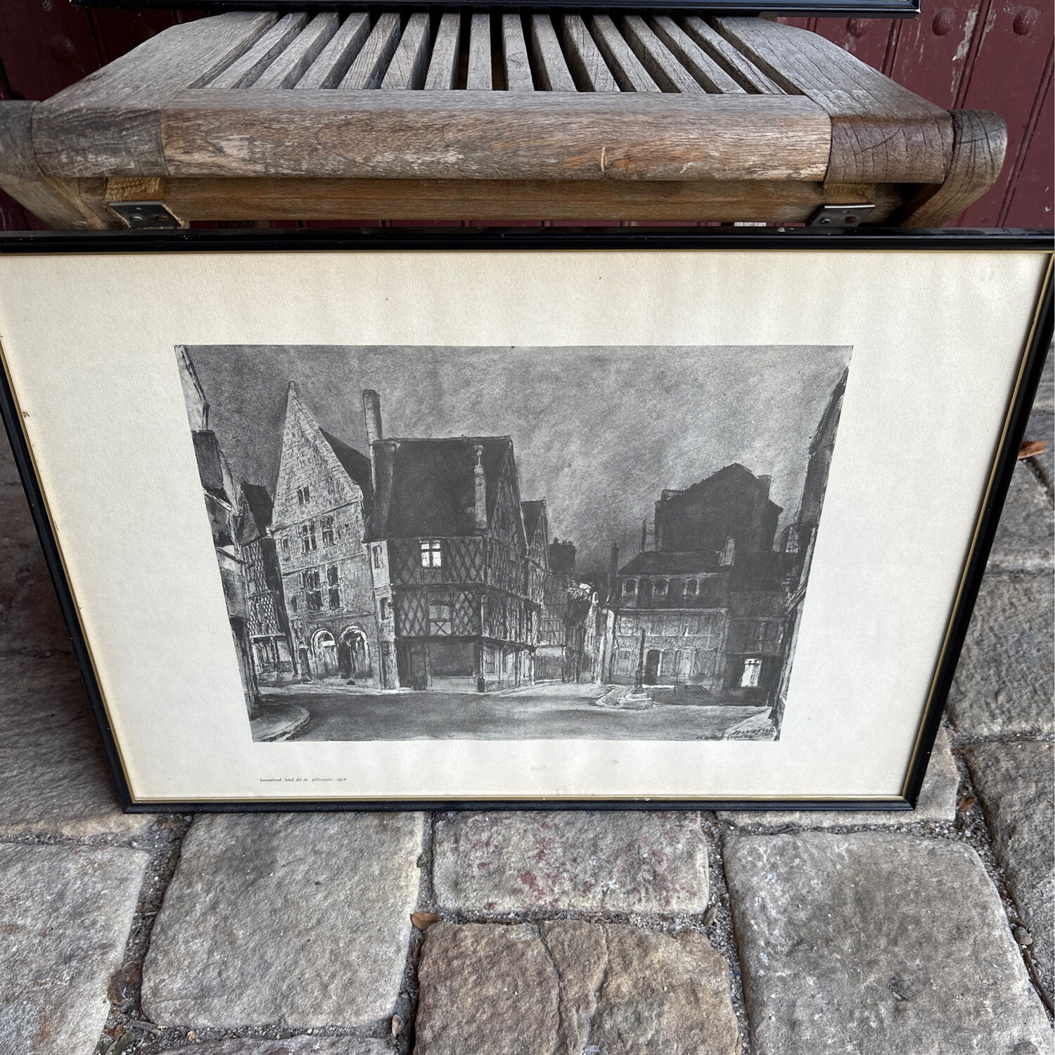Reproduction encadrée d'après Marcel Bascoulard, représentant "hôtel dit de pellevoysin". 1958 - 36,5 x 54 cm