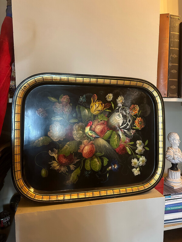Plateau en fer à décor de nature morte 74x59cm