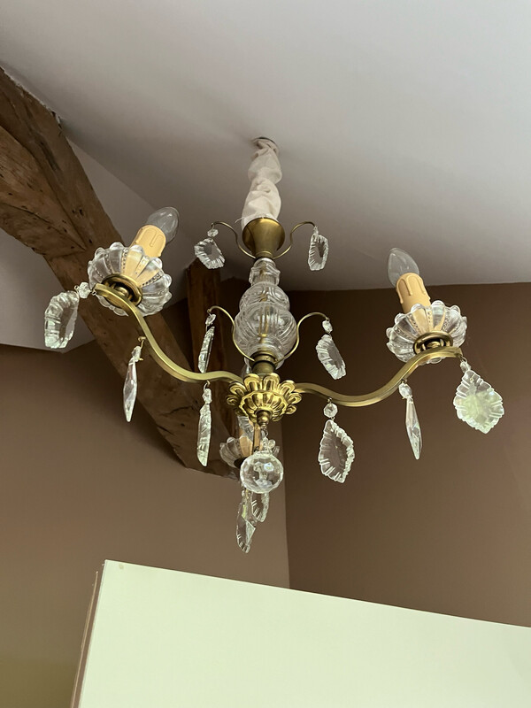Lustre avec trois bras de lumière et pampilles - H 45