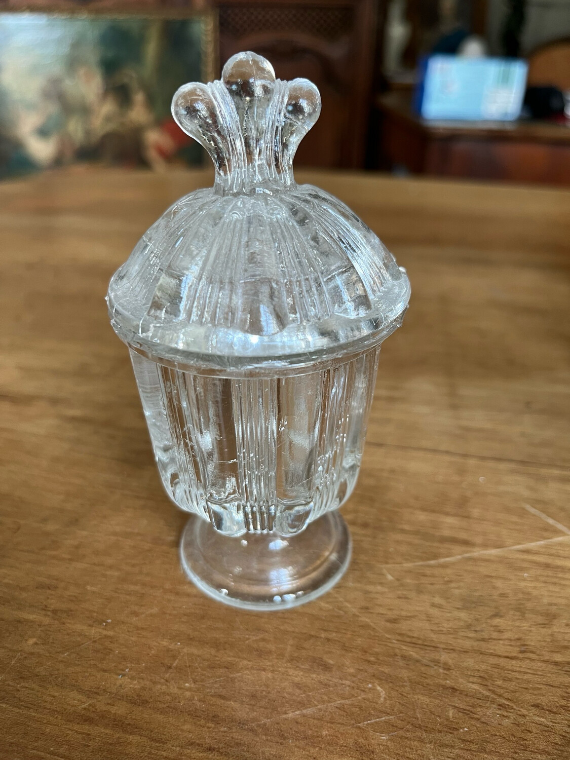 Ancien moutardier en verre -H 12 cm