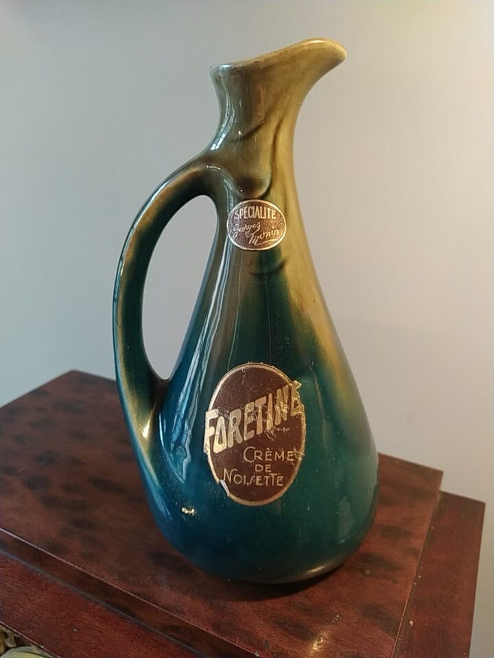 Denbac : pichet en grès émaillé, bleu et crème - H22 cm