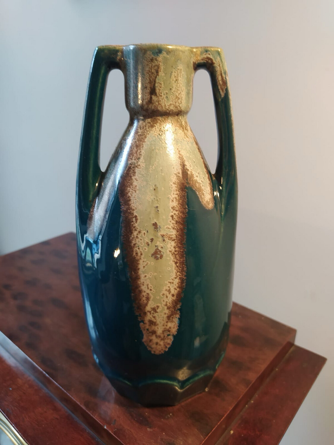 Denbac : vase en grès émaillé, bleu et turquoise - H 19 cm