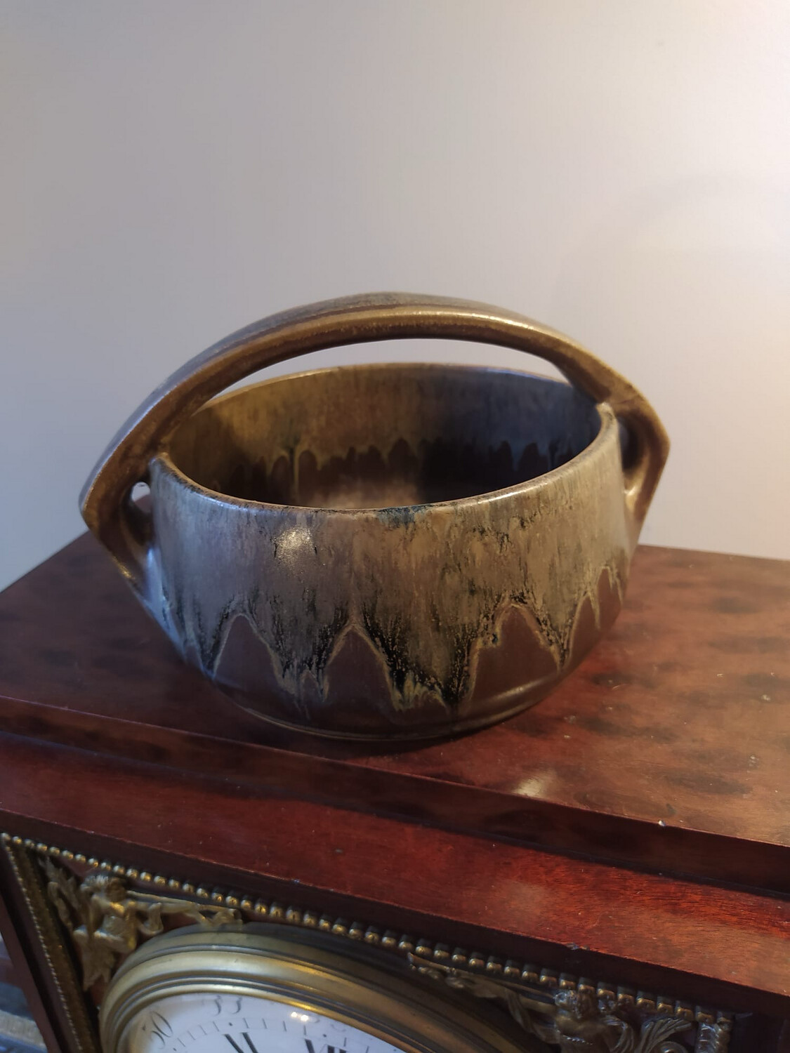 Denbac : Panier en grès émaillé, marron et gris - 15 x 20 cm