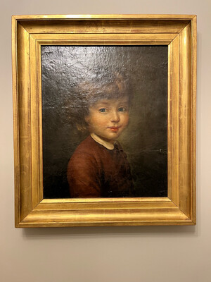 Ecole du XIX® Portrait de jeune garçon dans le gout de Greuze, hst rentoilée, restauration visibles au dos. 46 x 38