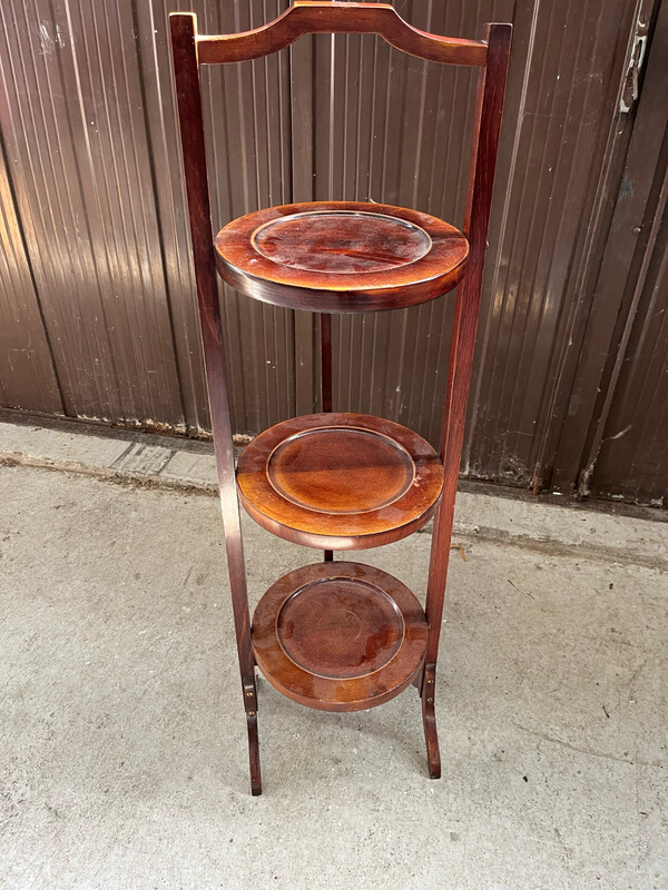 Tablette jardinière en acajou à trois plateaux pivotants - 93 x 28 x 20 cm