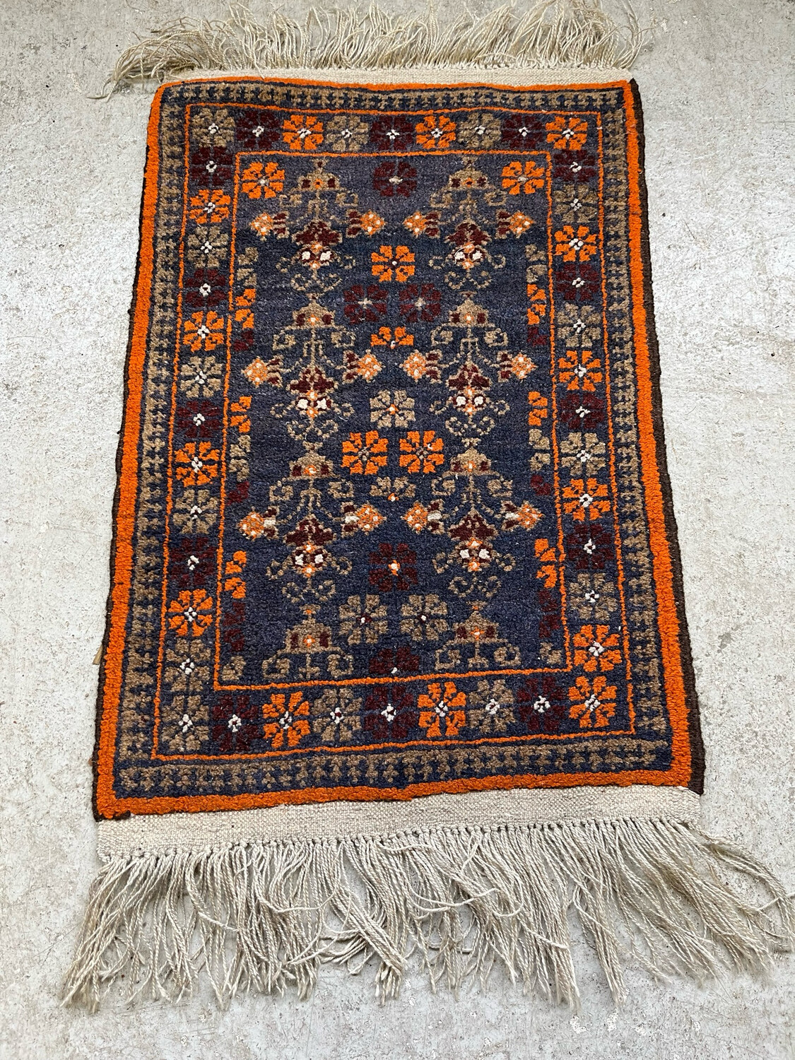 Tapis de prière Iranien à décor végétal sur fond bleu - 90 x 50 cm