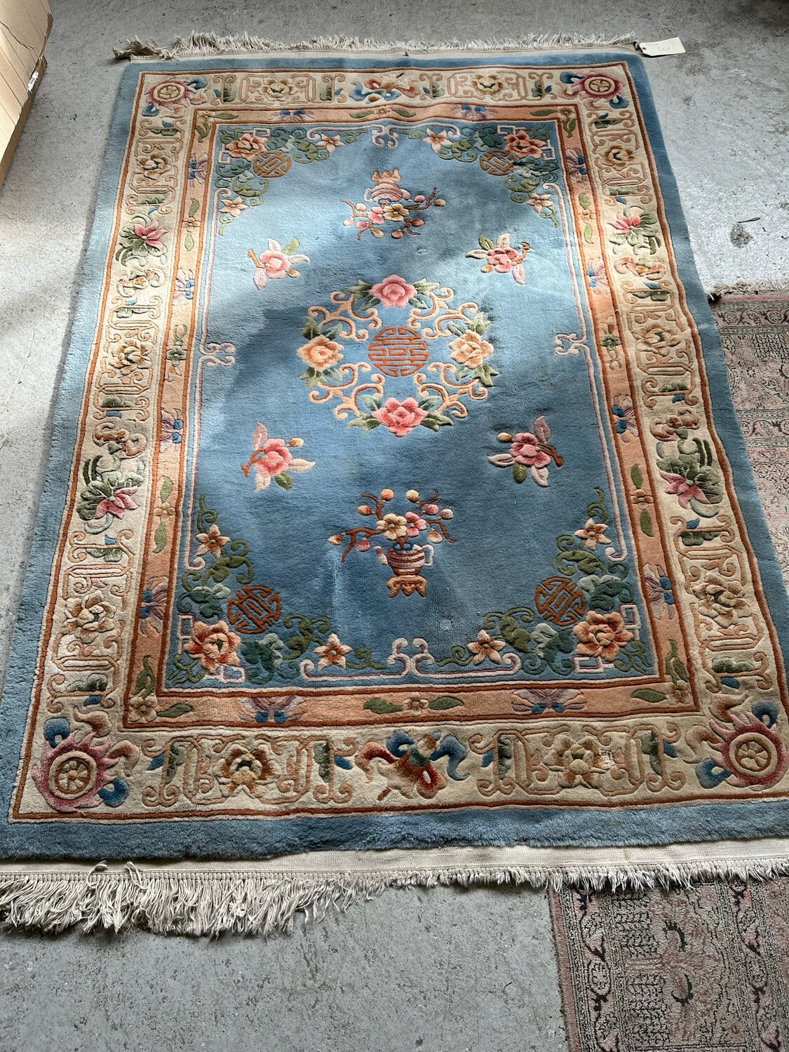 Tapis Chine en laine à décor floral - 290 x 140 cm env.