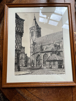 Marcel BASCOULARD reproduction de dessin : Eglise de Notre-Dame - 36.5 x 27.5 cm