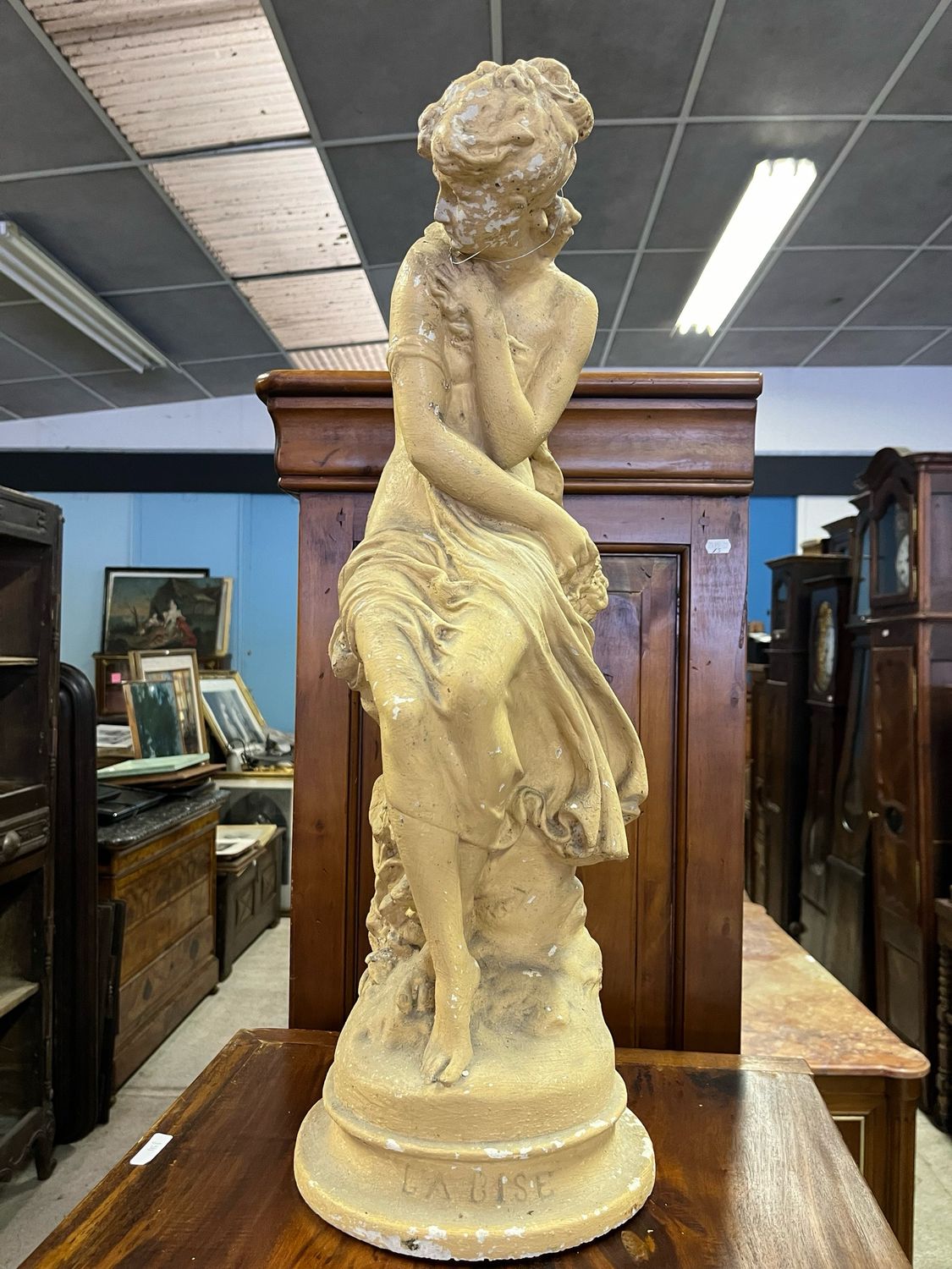 Statue en terre cuite, « La Bise » - H 68 cm