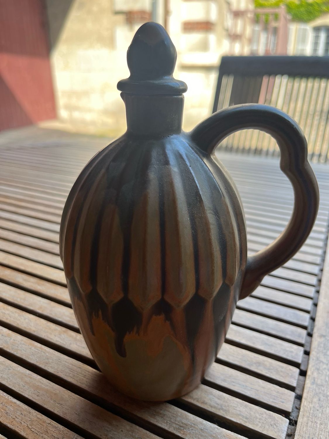 DENBAC, 673, cruchon en grès émaillé brun-vert - H 19 cm