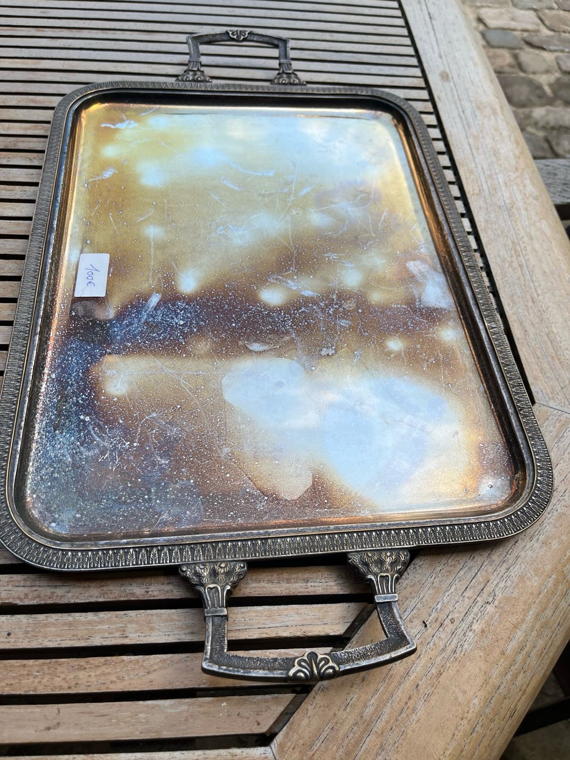 Grand plateau ancien en métal argenté - 54 x 31,5 cm