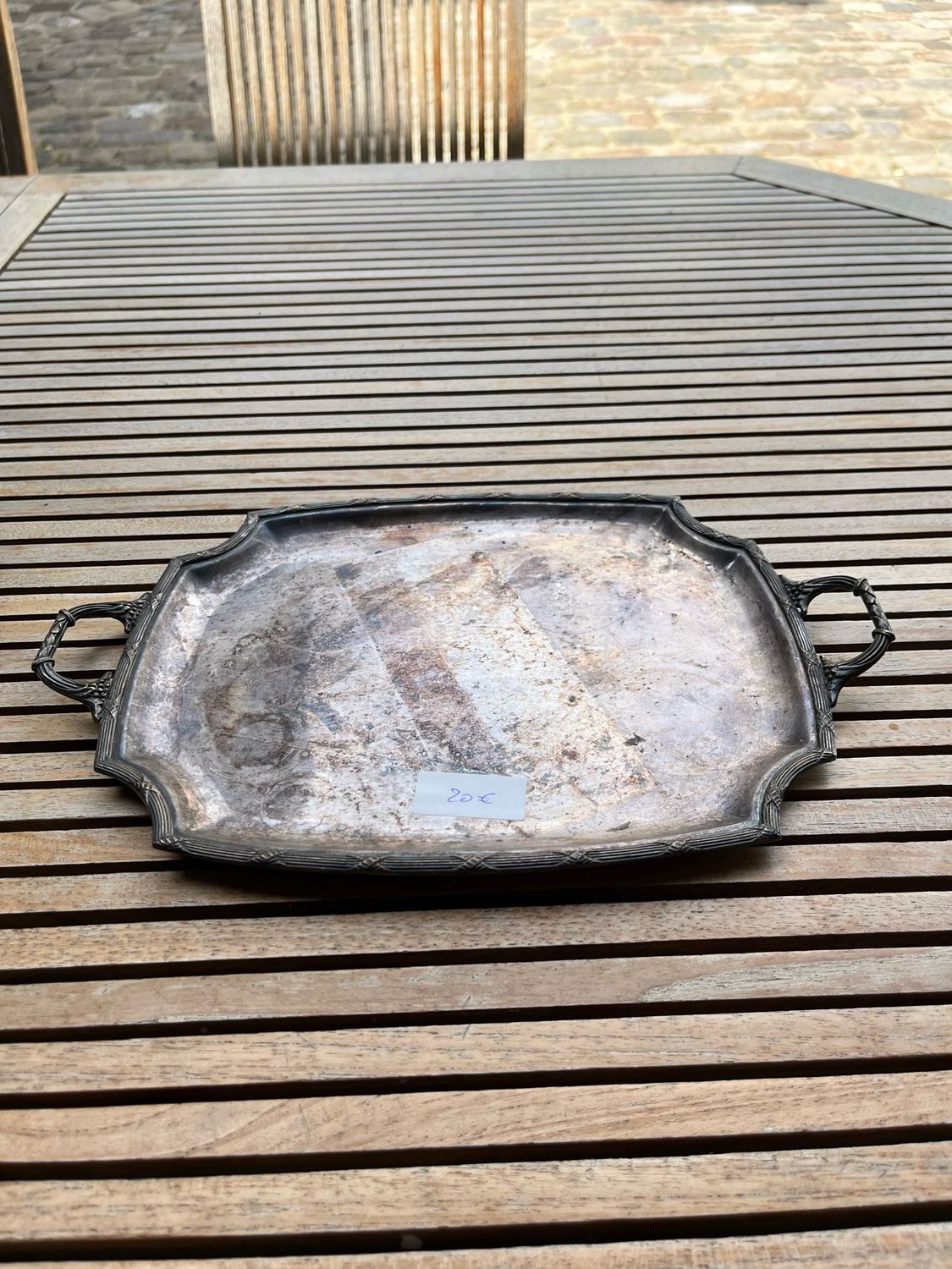 Plateau de service en métal argenté - 33,5 x 23 cm