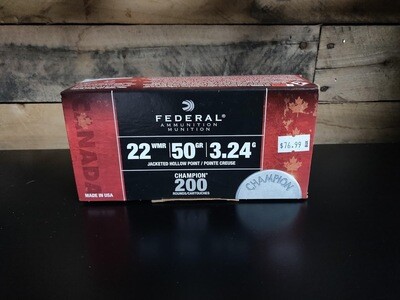 Federal 22 WMR/50 GR/3.24 G Jacketed Hollow Point
