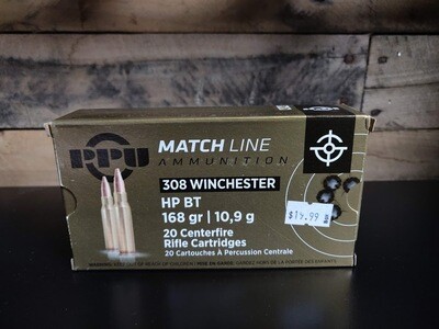 PPU Match Line 308 Winchester HP BT, 168 GR