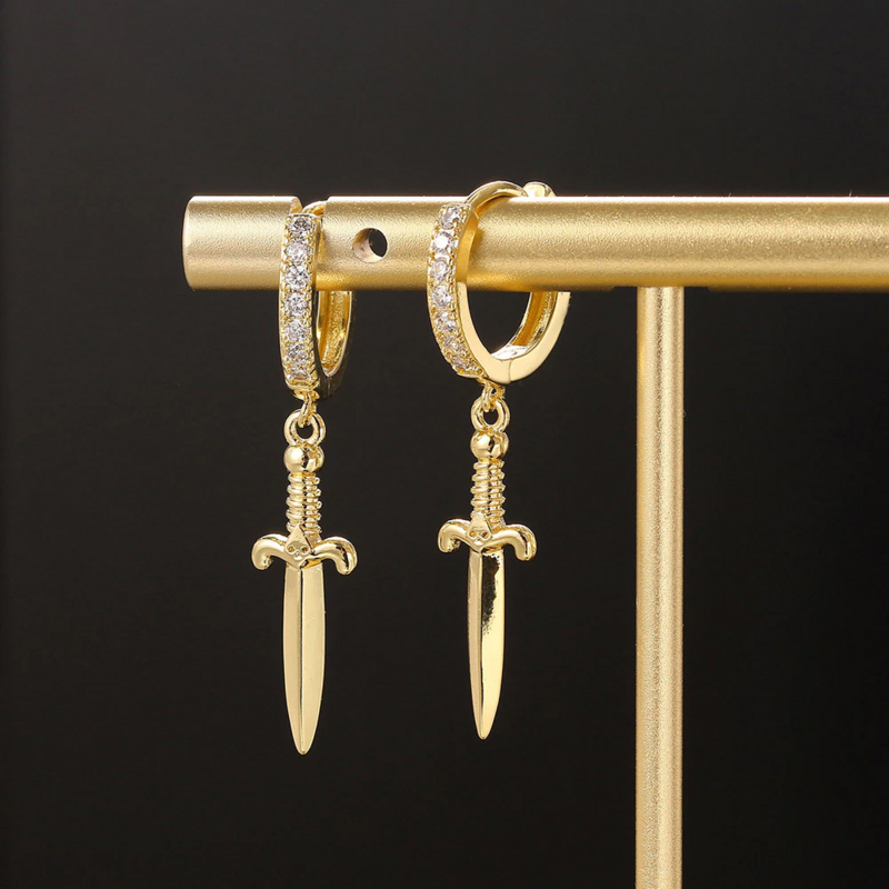 Sword Pendant Hoop Earrings