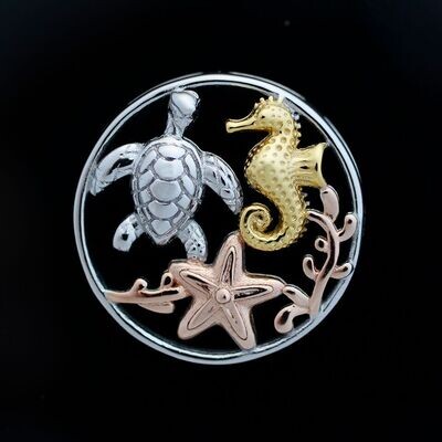 Tri-Color Sterling Silver Seahorse/Starfish/Turtle Pendant