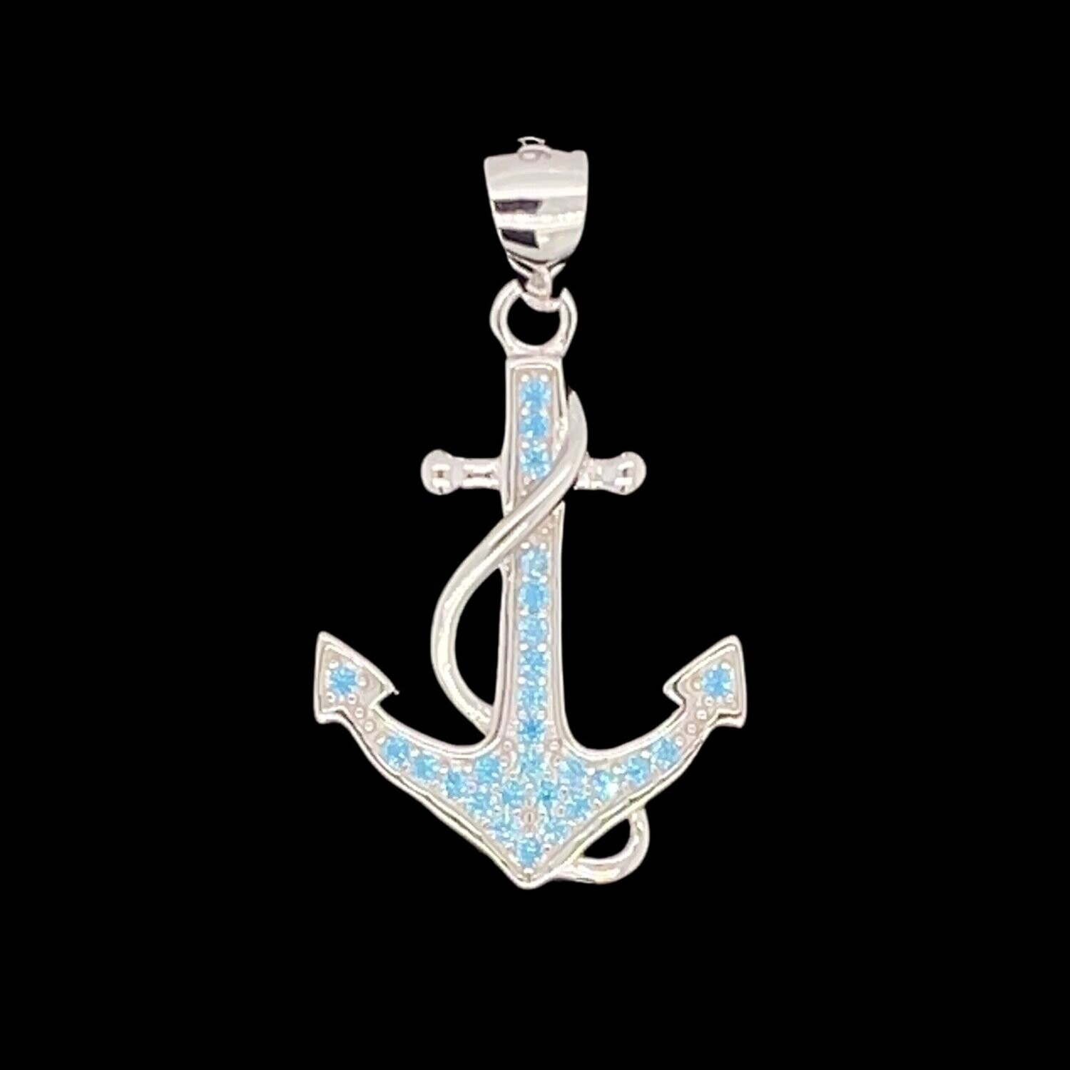 Blue Topaz Anchor Pendant